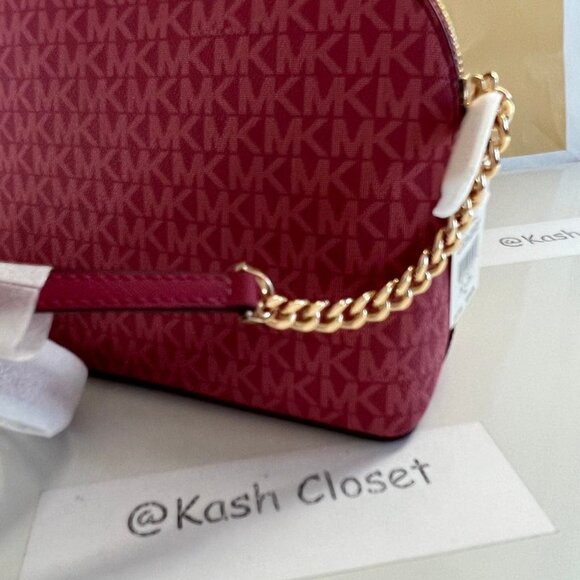 Michael Kors crossbody dome bag medium jet set travel MK signature bag Berry - Picture 6 of 10